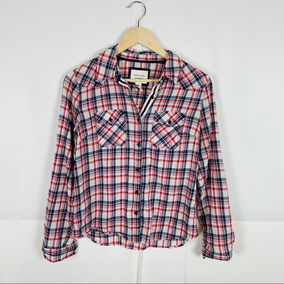 Forever 21 Tops - F21 Plaid Button Down Blouse